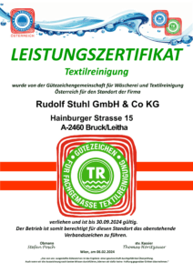 Leistungszertifikat Textilreiniger Stuhl